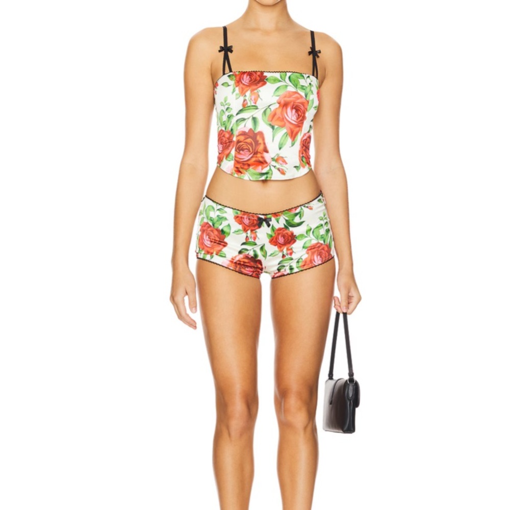 Floral Satin Corset and Shorts Set